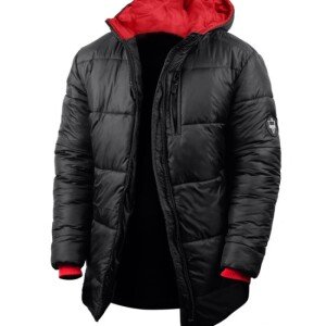 Men's 3/4 Length Black Down Water Repellent Parka Jacket with Hood