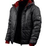 Men's Black Puffer Jacket with Scuba Hood - Down Insulation