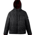 Men's Black Puffer Jacket with Scuba Hood - Down Insulation