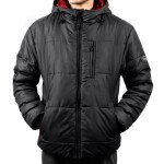 Men's Black Puffer Jacket with Scuba Hood - Down Insulation