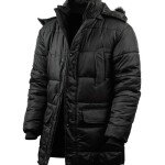 Melvin Mens Black Puffer Jacket with Faux Fur Trim Hood