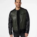 Dark Green With Black Leather Jacket