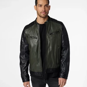 Dark Green With Black Leather Jacket