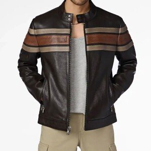 Stripped Dark Brown Leather Jacket