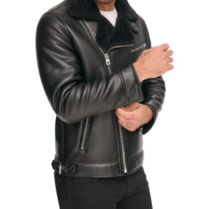 Faux Leather Black Shearling Jacket