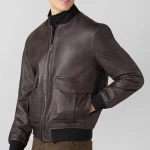 Brown Leather Bomber Jacket