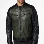 Dark Green With Black Leather Jacket