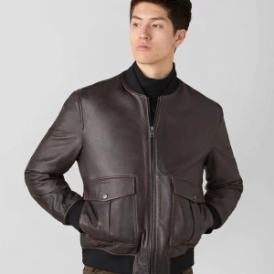 Brown Leather Bomber Jacket