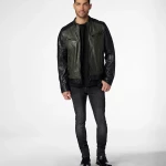 Dark Green With Black Leather Jacket