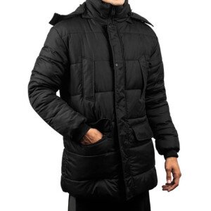 Melvin Mens Black Puffer Jacket with Faux Fur Trim Hood