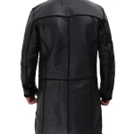 Mens Mid-Length Black Leather Sherpa Long Coat