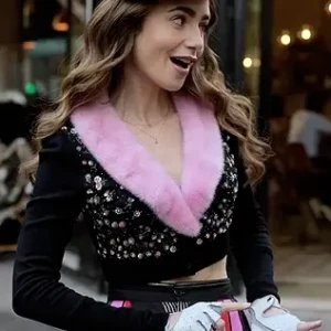 Emily in Paris Lily Collins Fur Collar Cardigan