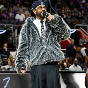 Caesars Arena Big Sean Grey Fur Jacket
