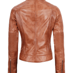 Women's Tan Cafe Racer Leather Jacket