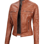 Women's Tan Cafe Racer Leather Jacket