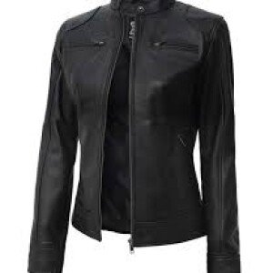 Dodge Women's Black Real Leather Moto Jacket