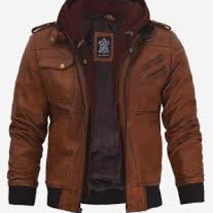 Edinburgh Mens Brown Leather Bomber Jacket With Removable Hood