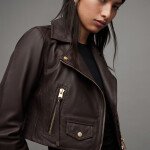 Womens Cropped Slim Leather Biker Jacket