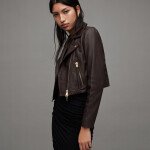Womens Cropped Slim Leather Biker Jacket