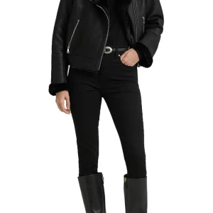 Faux Leather Moto Jacket with Faux Shearling Lining