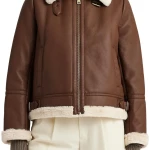 Faux Shearling Trim Faux Leather Jacket