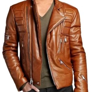 Mens Brown Padded Motorcycle Jacket