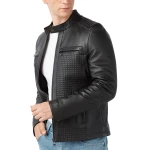 Textured Cafe Racer Jacket Witn Quilted Shoulder