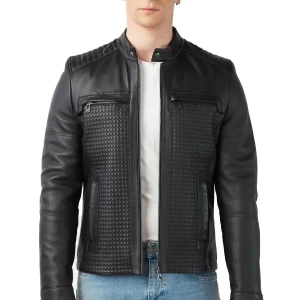 Textured Cafe Racer Jacket Witn Quilted Shoulder