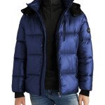 Salvador Mens Blue Puffer Jacket - Removable Hood