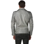 Men Distressed Gray Biker Leather Jacket