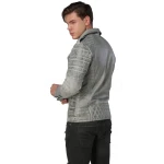 Men Distressed Gray Biker Leather Jacket