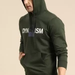 Men Green Full Sleeve Solid Hooded Sweatshirt