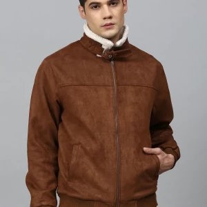 Men Real Brown Suede Leather Padded Jacket