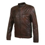 Men Two Tone Brown Biker Motorcycle Leather Jacket