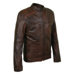 Men Two Tone Brown Biker Motorcycle Leather Jacket