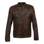 Men Two Tone Brown Biker Motorcycle Leather Jacket