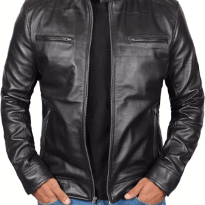 Men's Black Lambskin Leather Cafe Racer Jacket