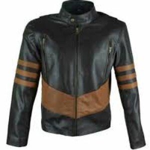 Men's Black Leather Brown Striped Jacket