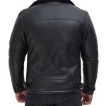 Men's Black Shearling Leather Bomber Jacket