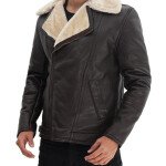 Mens Brown Asymmetrical Shearling Leather Jacket