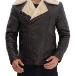 Mens Brown Asymmetrical Shearling Leather Jacket