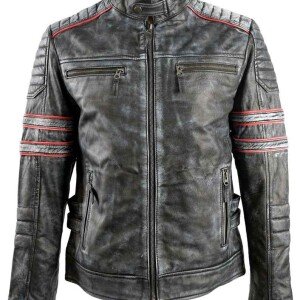 Mens Motorcycle Retro Biker Leather Jacket