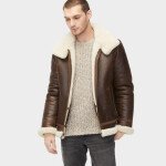 Men's Premium Dark Brown Shearling Collar Leather Jacket