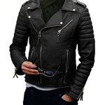 Mens Quilted Black Biker Leather Jacket