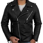 Mens Quilted Black Biker Leather Jacket