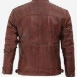 Men's Quilted Shoulder Brown Leather Jacket