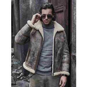 Men's Distressed Shearling Leather Jacket