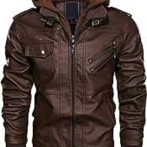 Men's Slim Fit Brown Bomber Leather Hooded Jacket