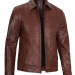 Reeves Mens Harrington Premium Brown Leather Jacket
