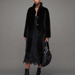 Womens 2-In-1 Reversible Shearling Coat